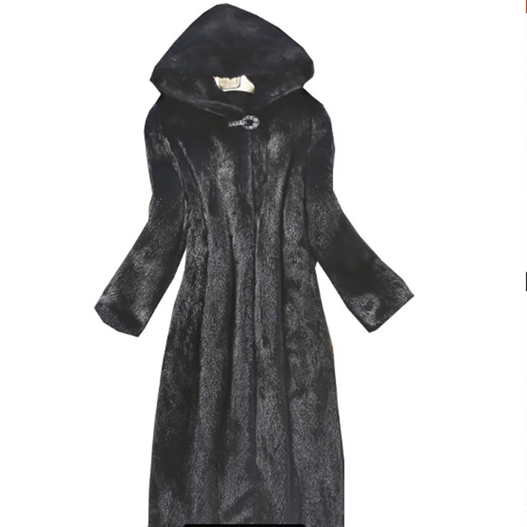 Hooded Faux Mink Fur Coat