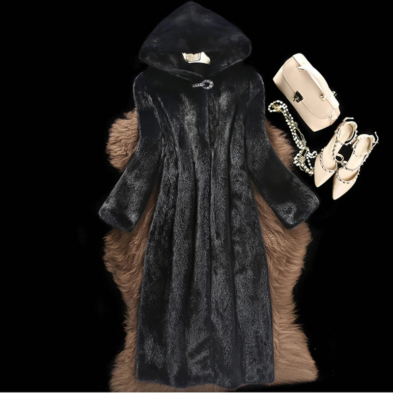 Hooded Faux Mink Fur Coat
