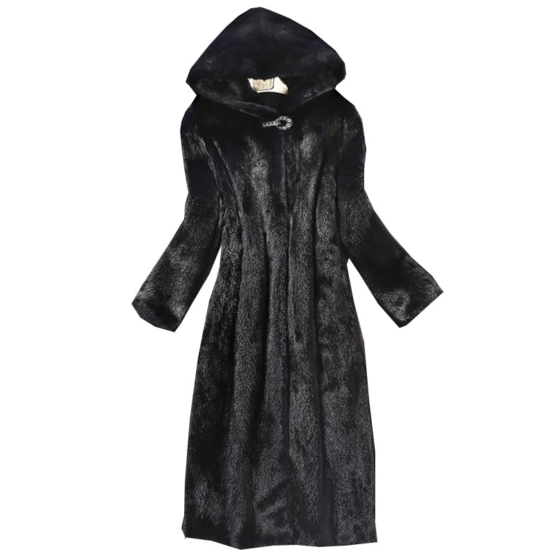 Hooded Faux Mink Fur Coat