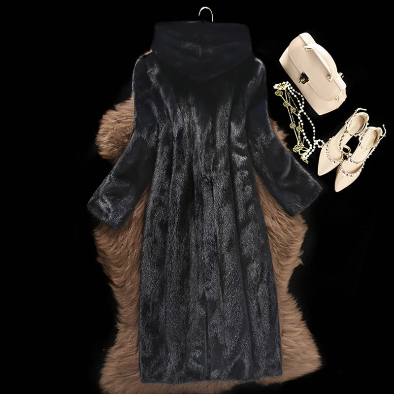 Hooded Faux Mink Fur Coat