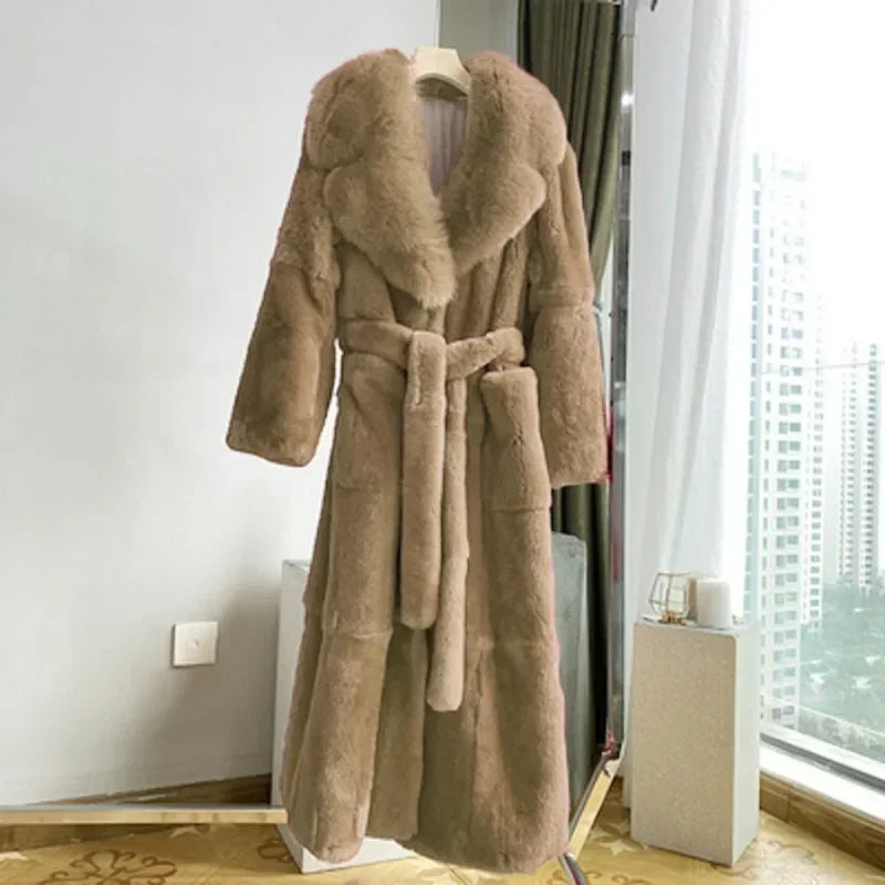 Lace-Up Faux Fur Coat with Pockets