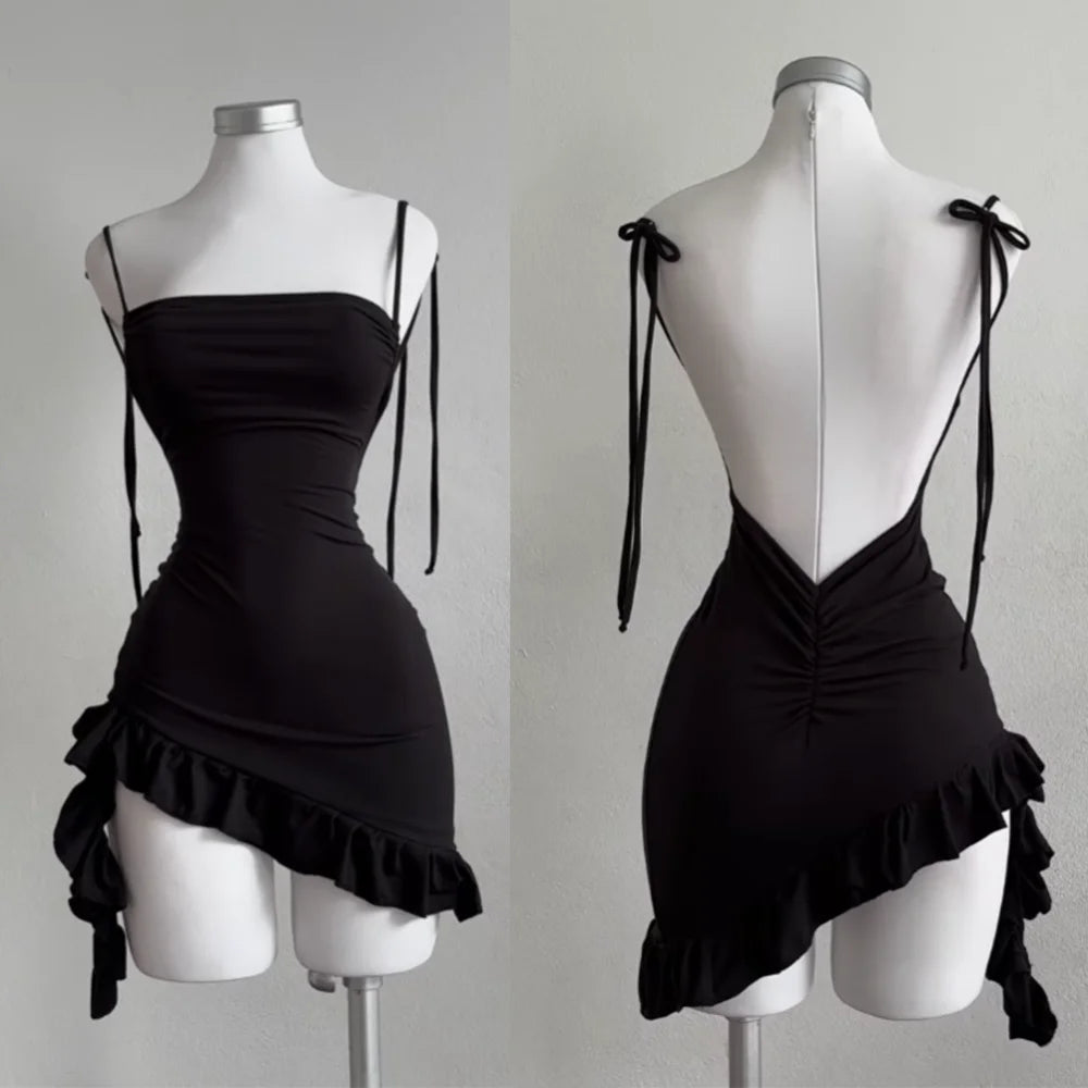 Backless Black Ruffle Minidress