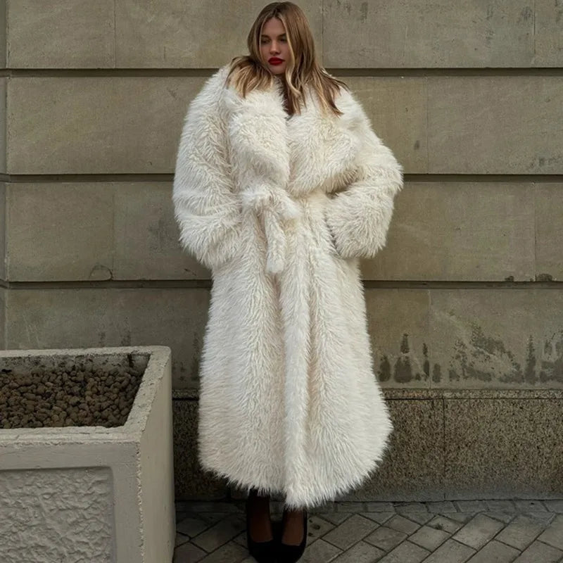 Belted Plush Fur Coat