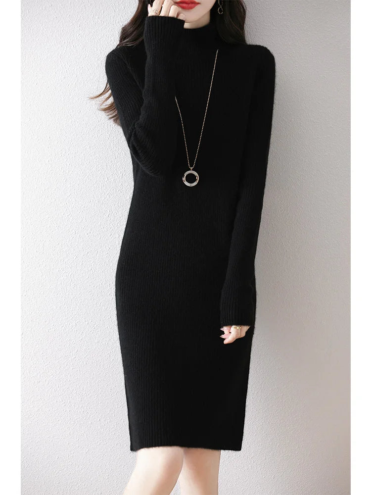 Merino Wool Turtleneck Sweater Dress