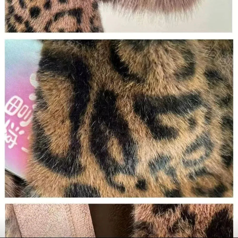 Leopard Print Fur Coat with Belt