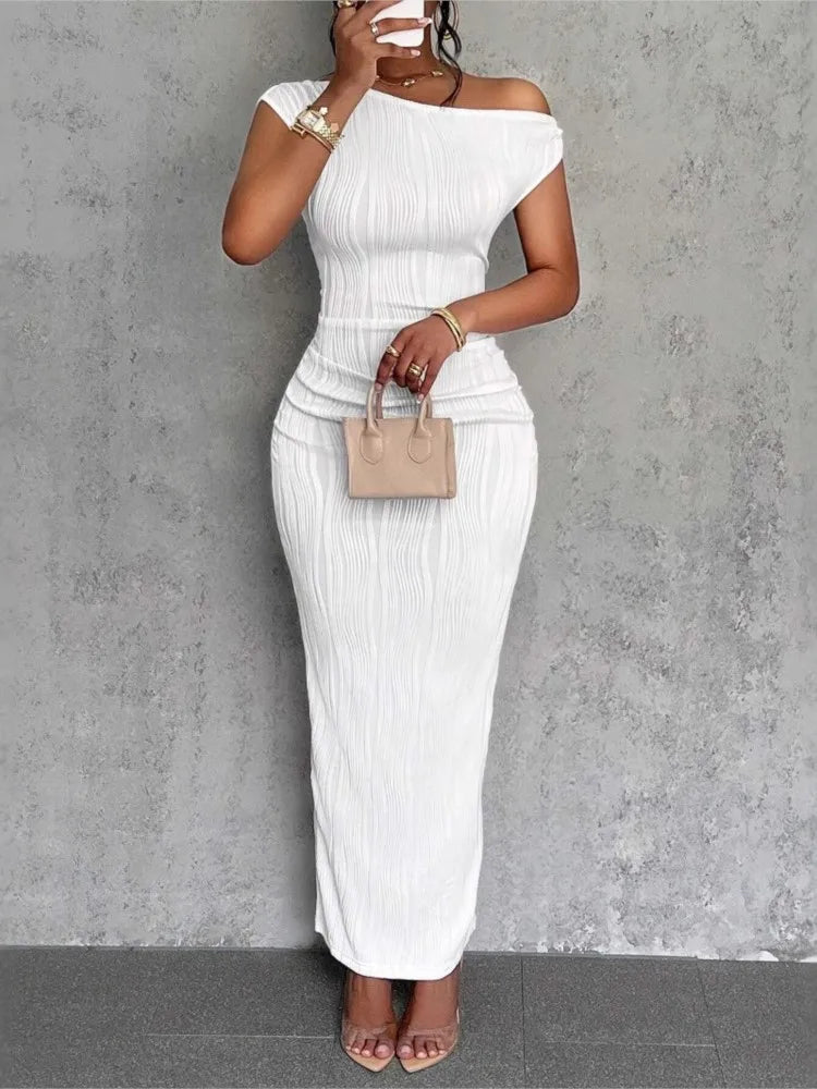 Slanted Shoulder Midi Dress