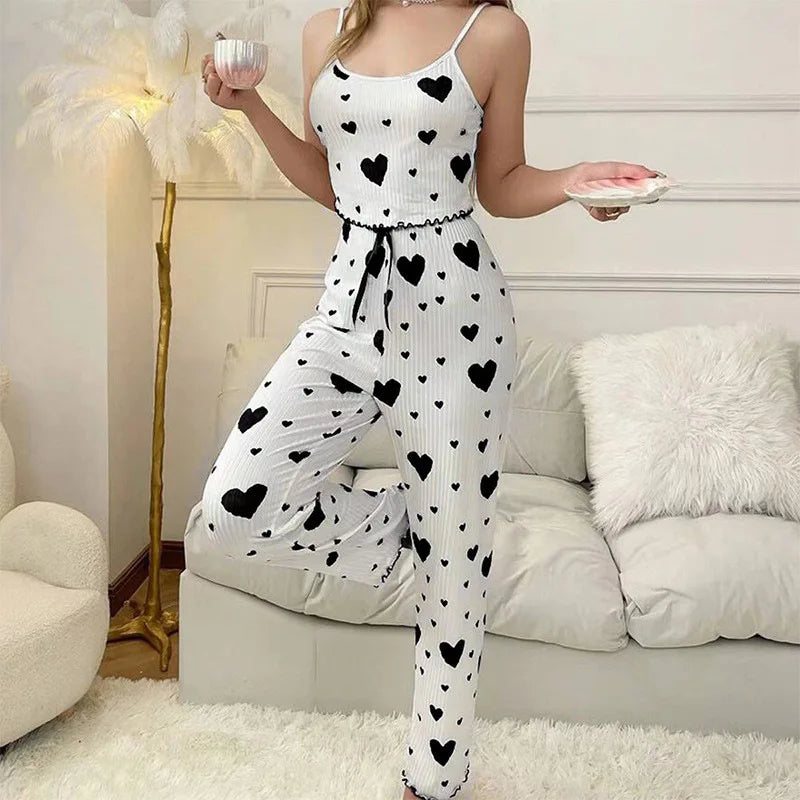 Heart Ribbed Cami & Pants Set