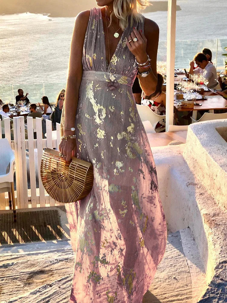 Deep V-Neck Maxi Dress