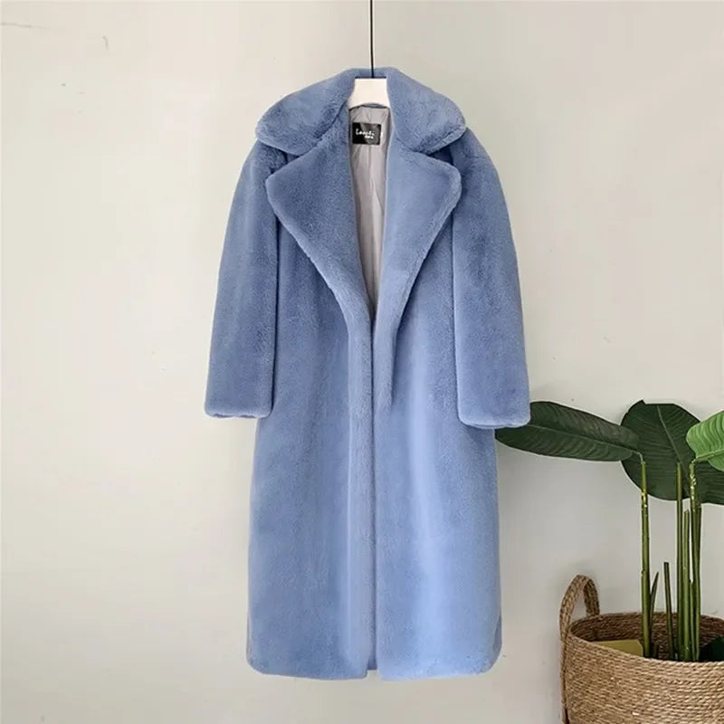Elegant Long Faux Fur Overcoat