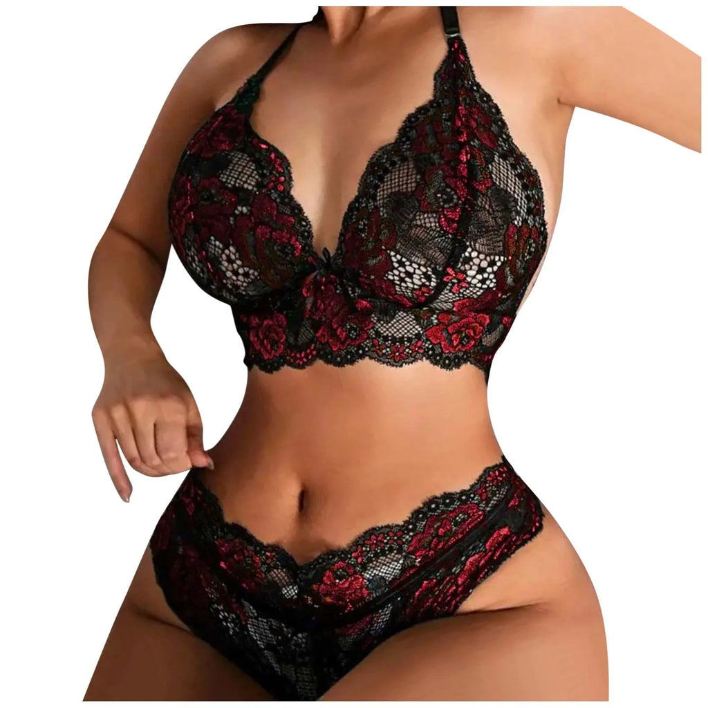 Bowknot Lace Floral Lingerie Set