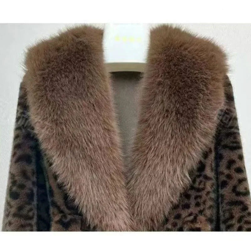 Leopard Print Fur Coat with Belt