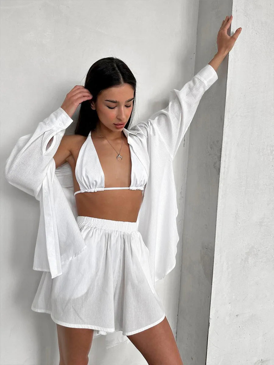 Dream In White Cotton Pajama Set - 3 Piece