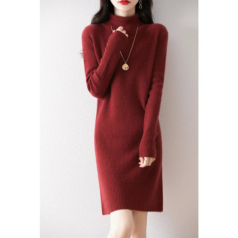 Merino Wool Turtleneck Sweater Dress