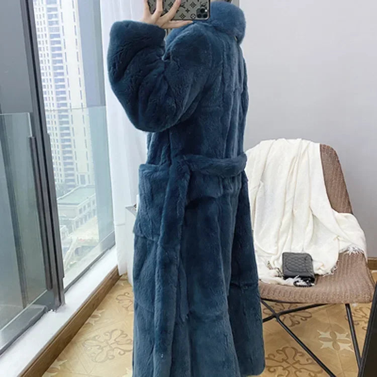Lace-Up Faux Fur Coat with Pockets