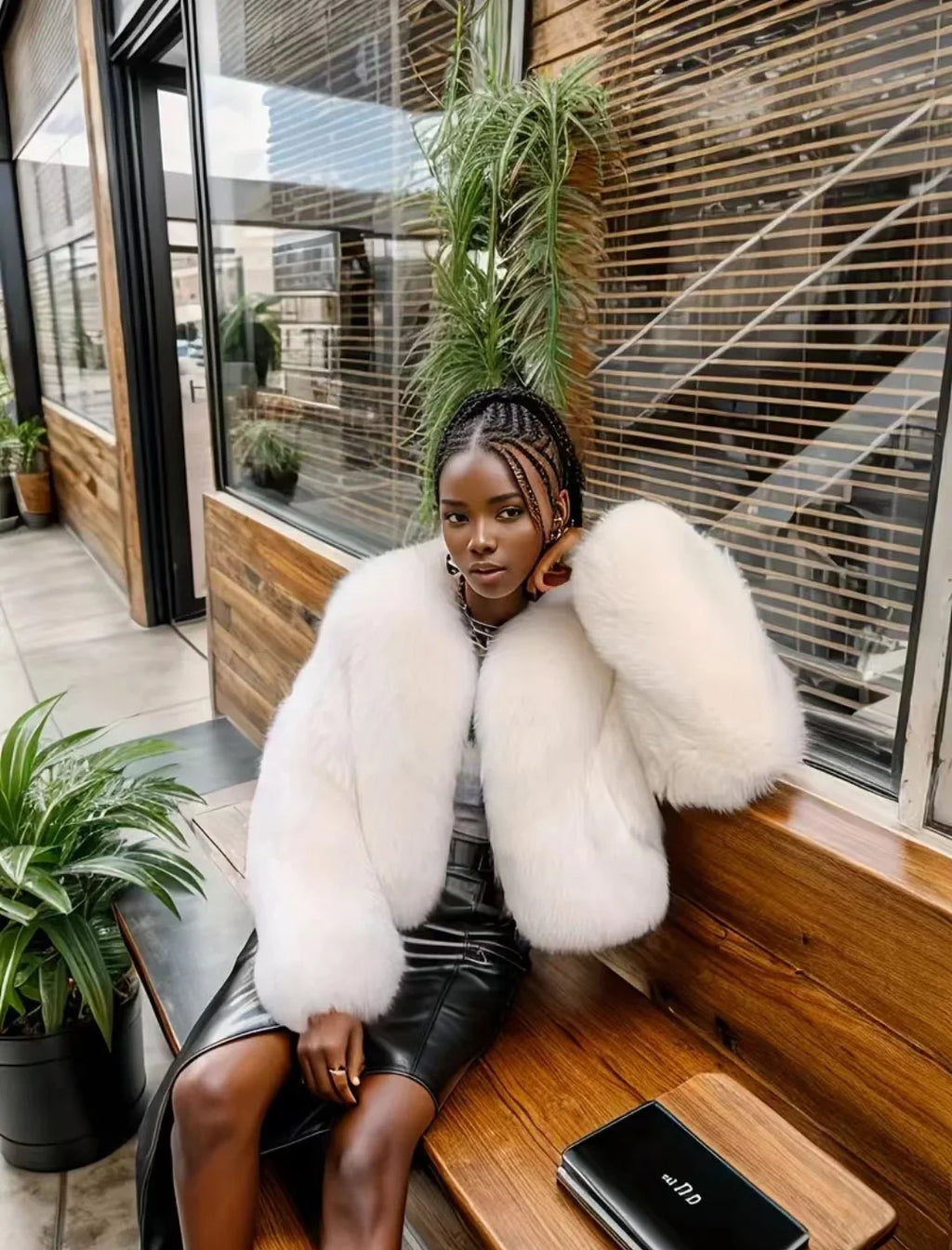 Black Faux Fox Fur Jacket
