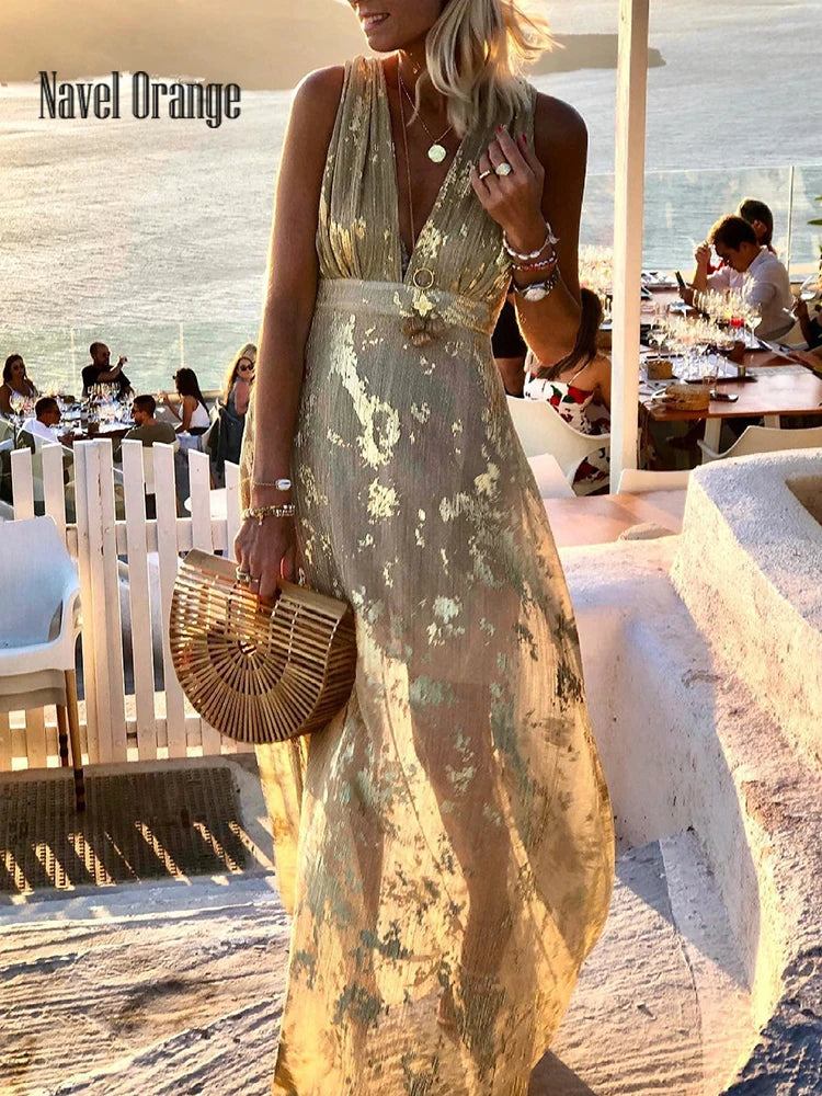 Deep V-Neck Maxi Dress