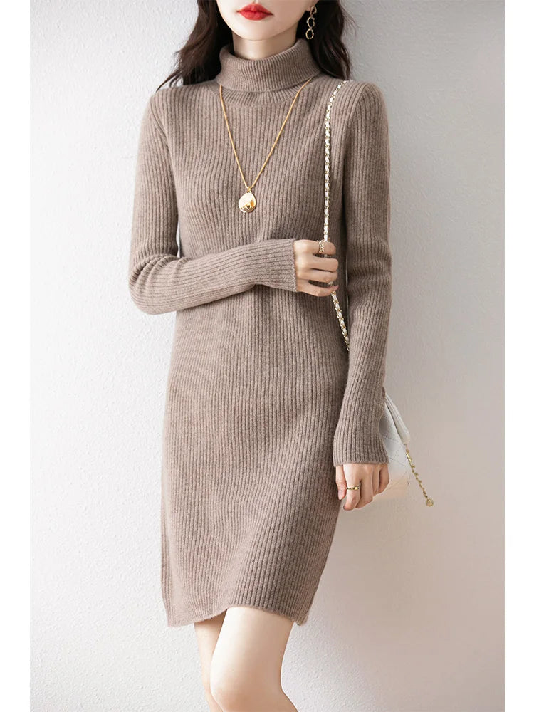 Merino Wool Turtleneck Sweater Dress