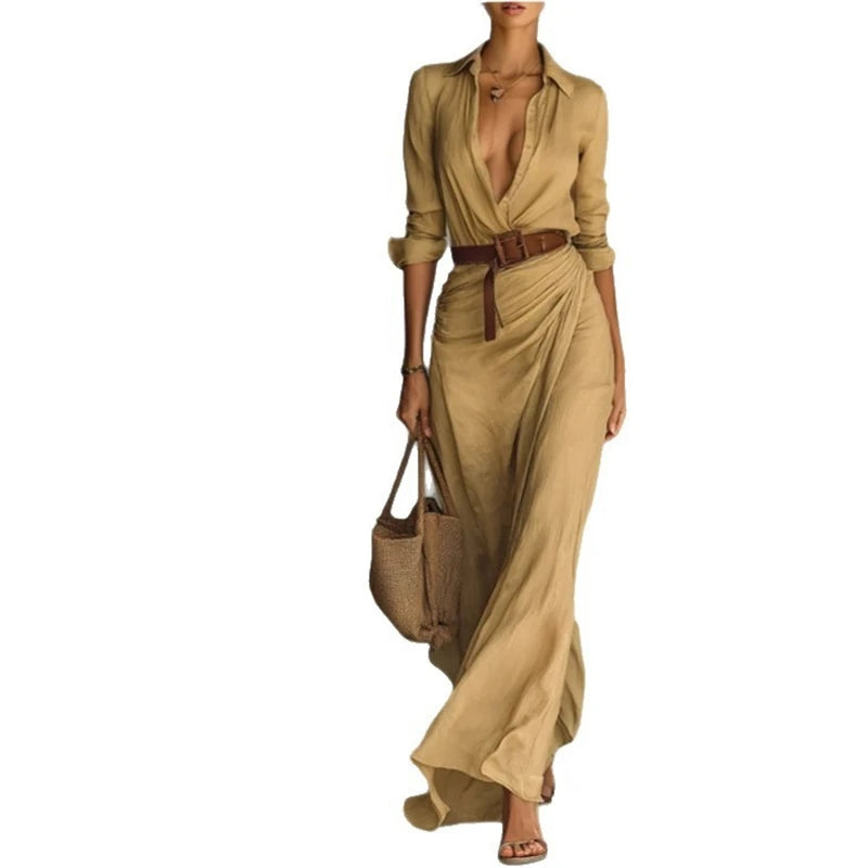 Belted Lapel Shirt Dress