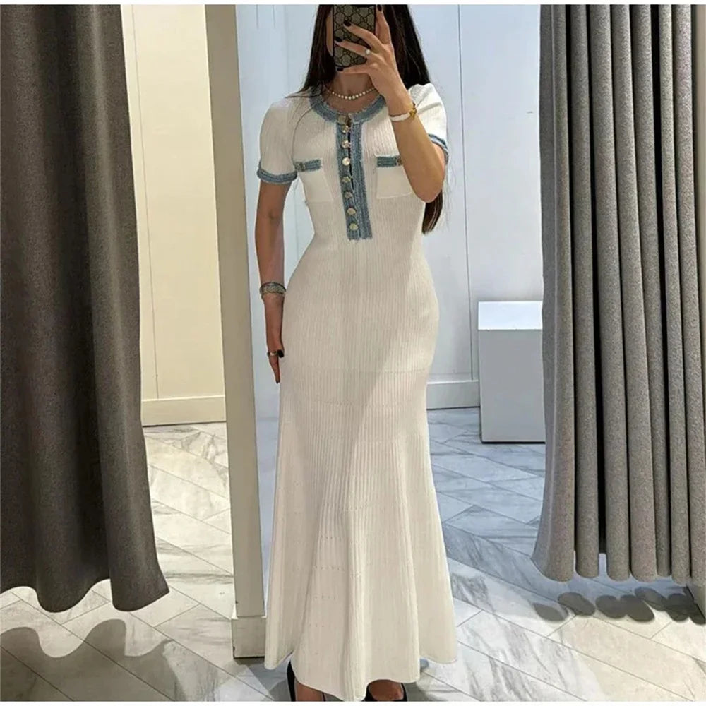 Knit Maxi Dress with Metal Buttons