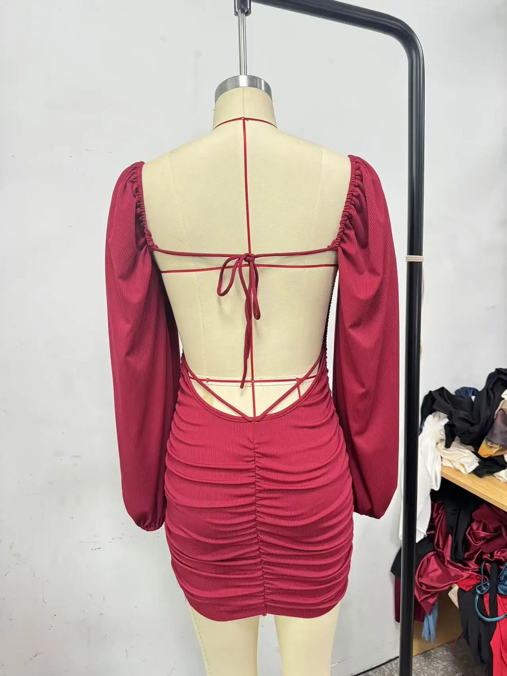 Ruched Puff Sleeve Mini Dress