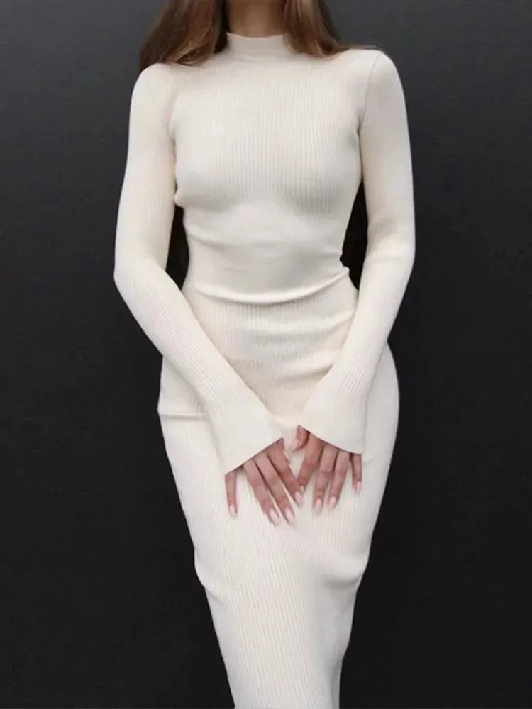 White Turtleneck Knit Dress