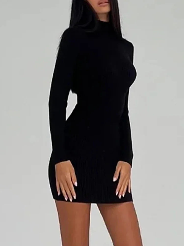 White Turtleneck Knit Dress