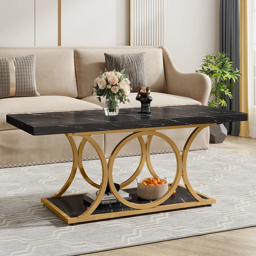 2-Tier Faux Marble Wood Coffee Table