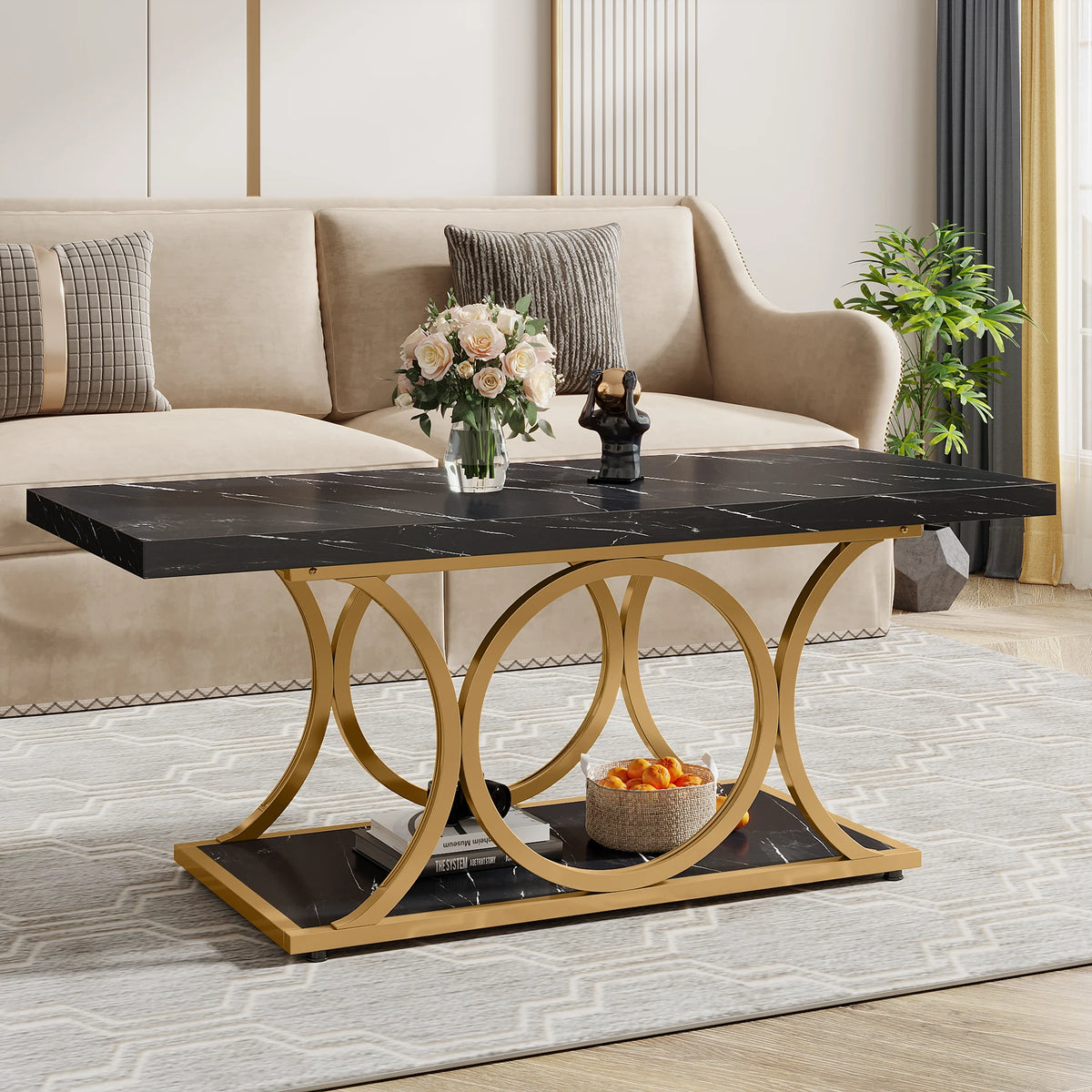 2-Tier Faux Marble Wood Coffee Table