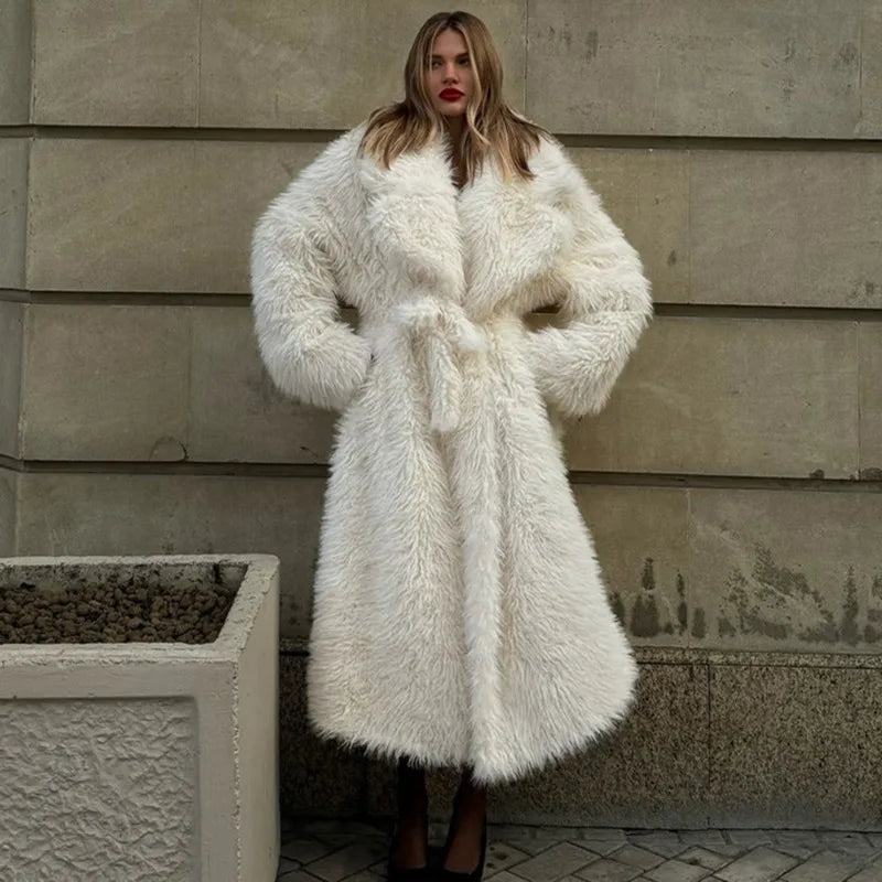 Belted Plush Fur Coat