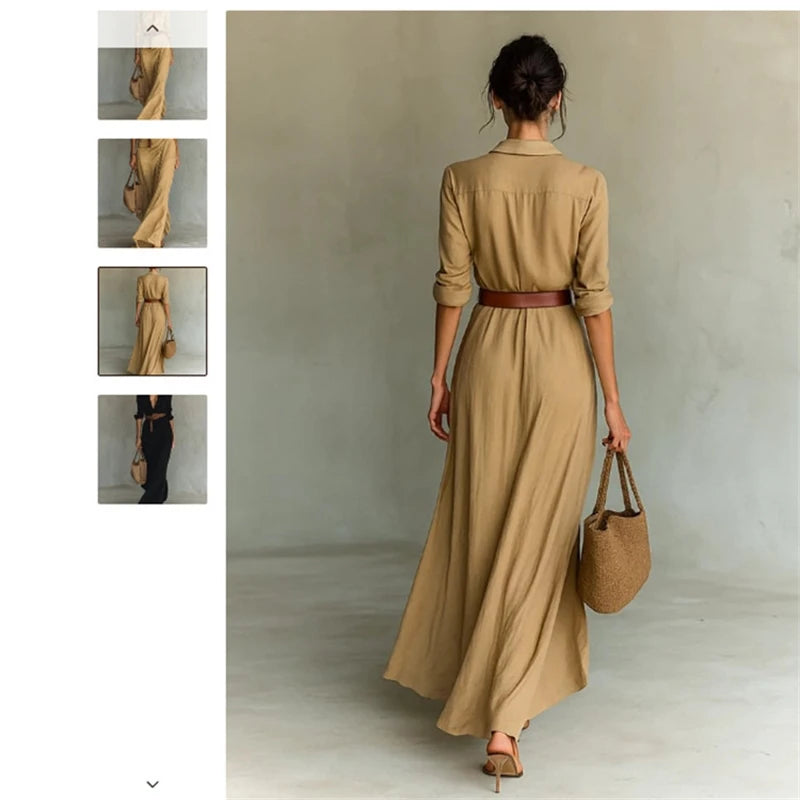 Belted Lapel Shirt Dress