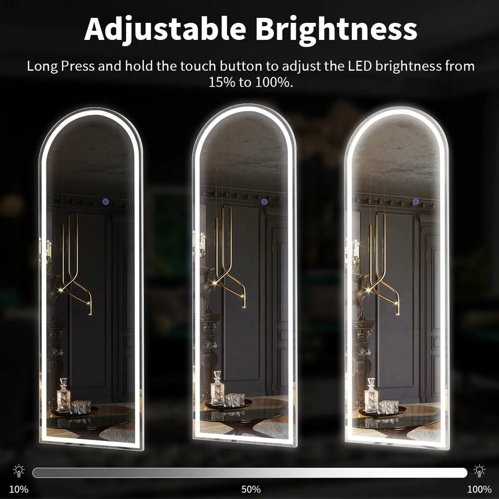 63"x20" Arched LED Full Length Lighted Floor Mirror