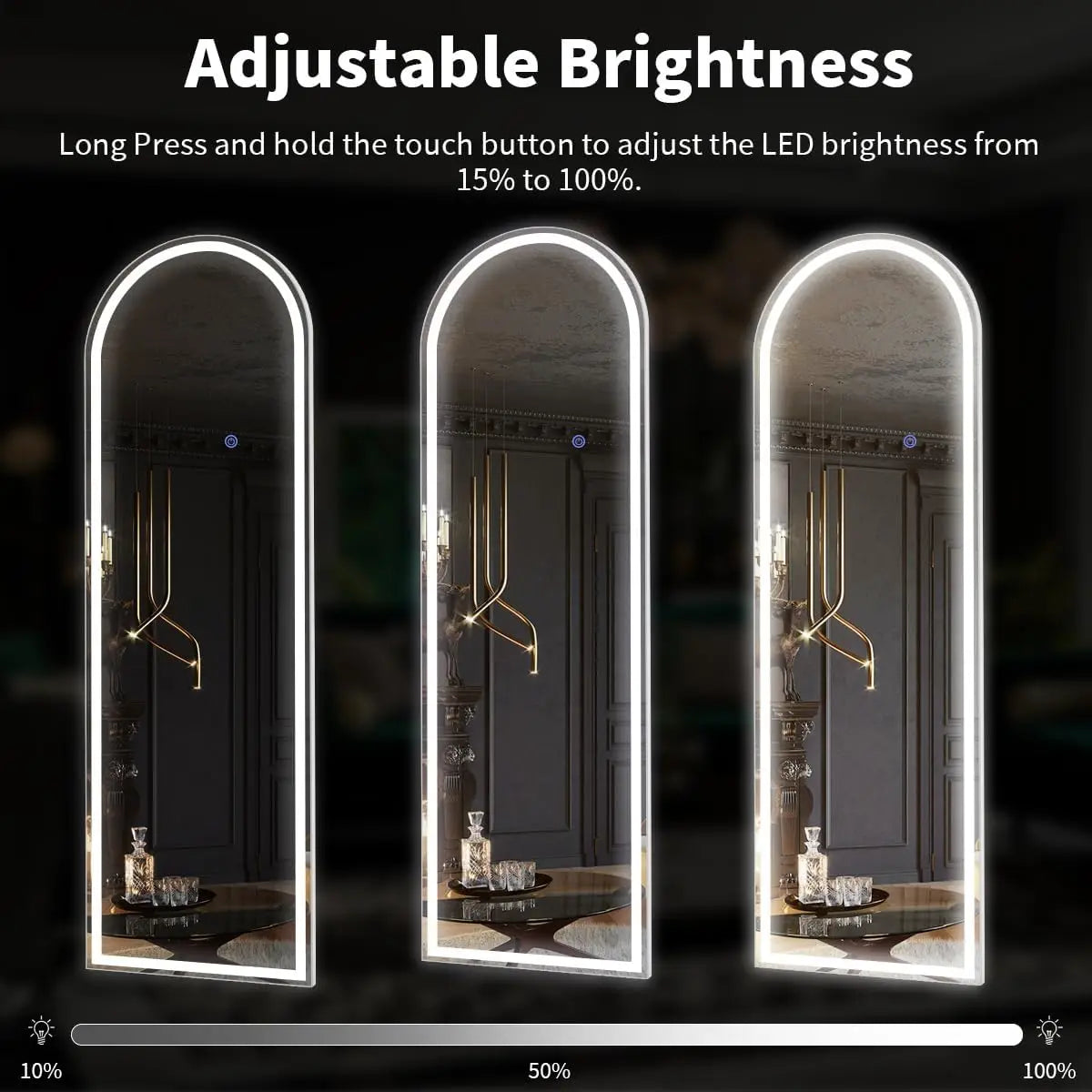 63"x20" Arched LED Full Length Lighted Floor Mirror