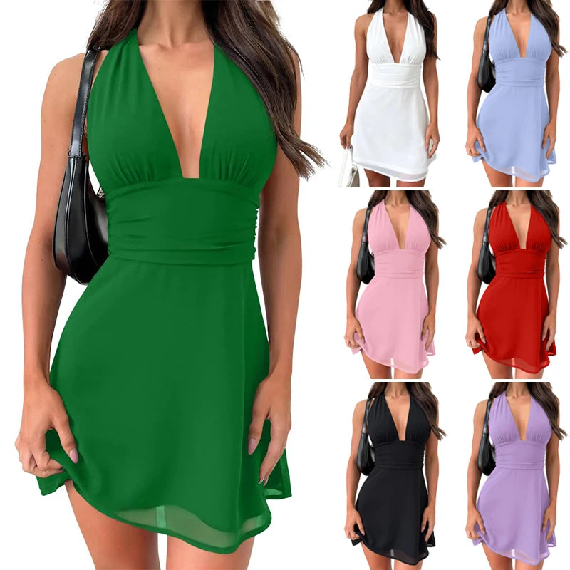 Backless Halter Lace-Up Dress