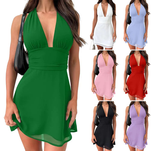 Backless Halter Lace-Up Dress