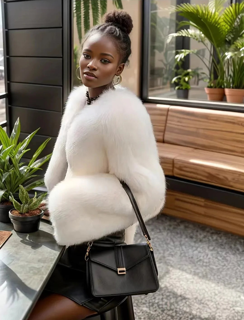 Black Faux Fox Fur Jacket