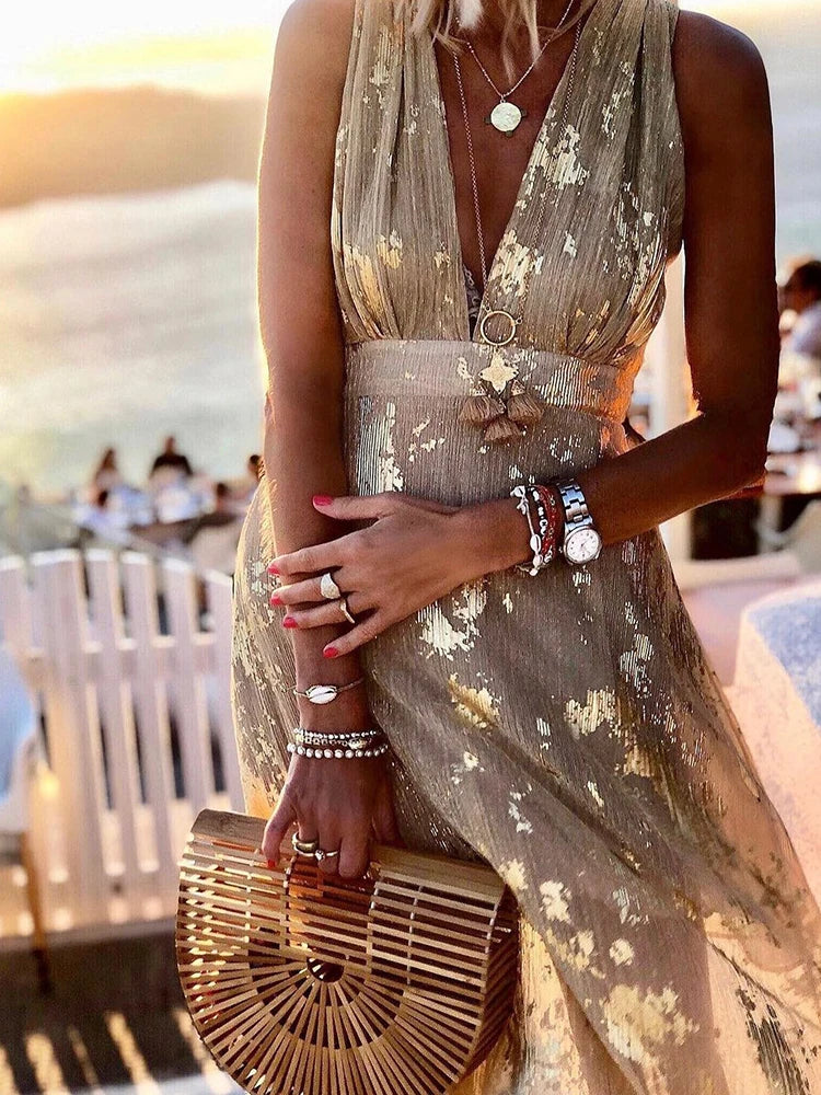 Deep V-Neck Maxi Dress