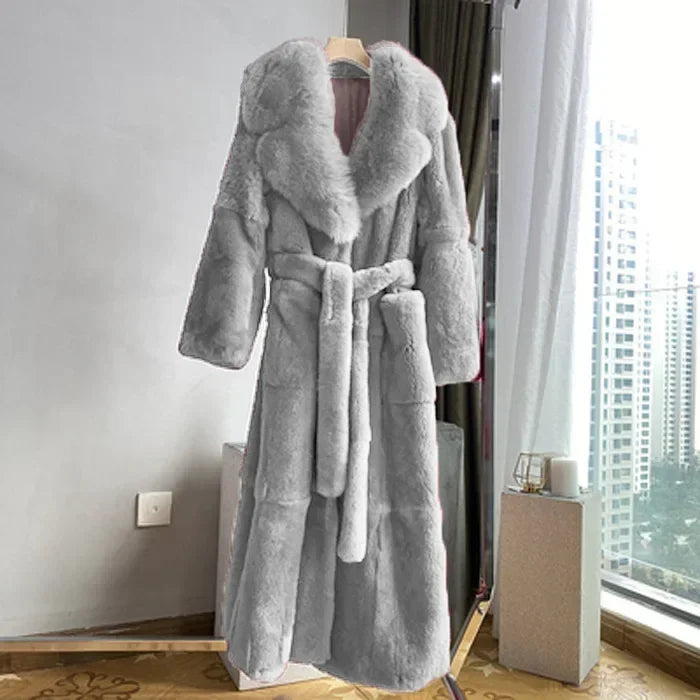 Lace-Up Faux Fur Coat with Pockets