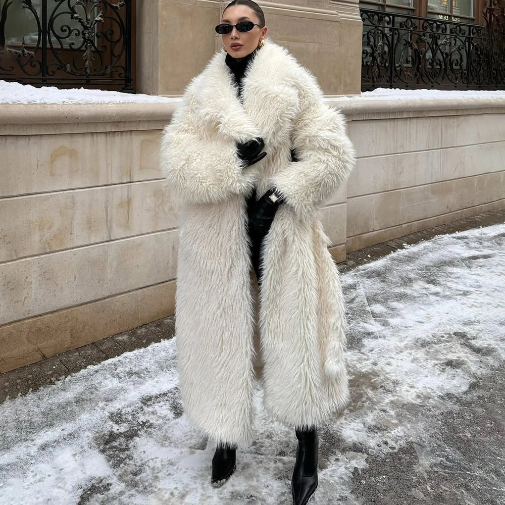 Belted Plush Fur Coat