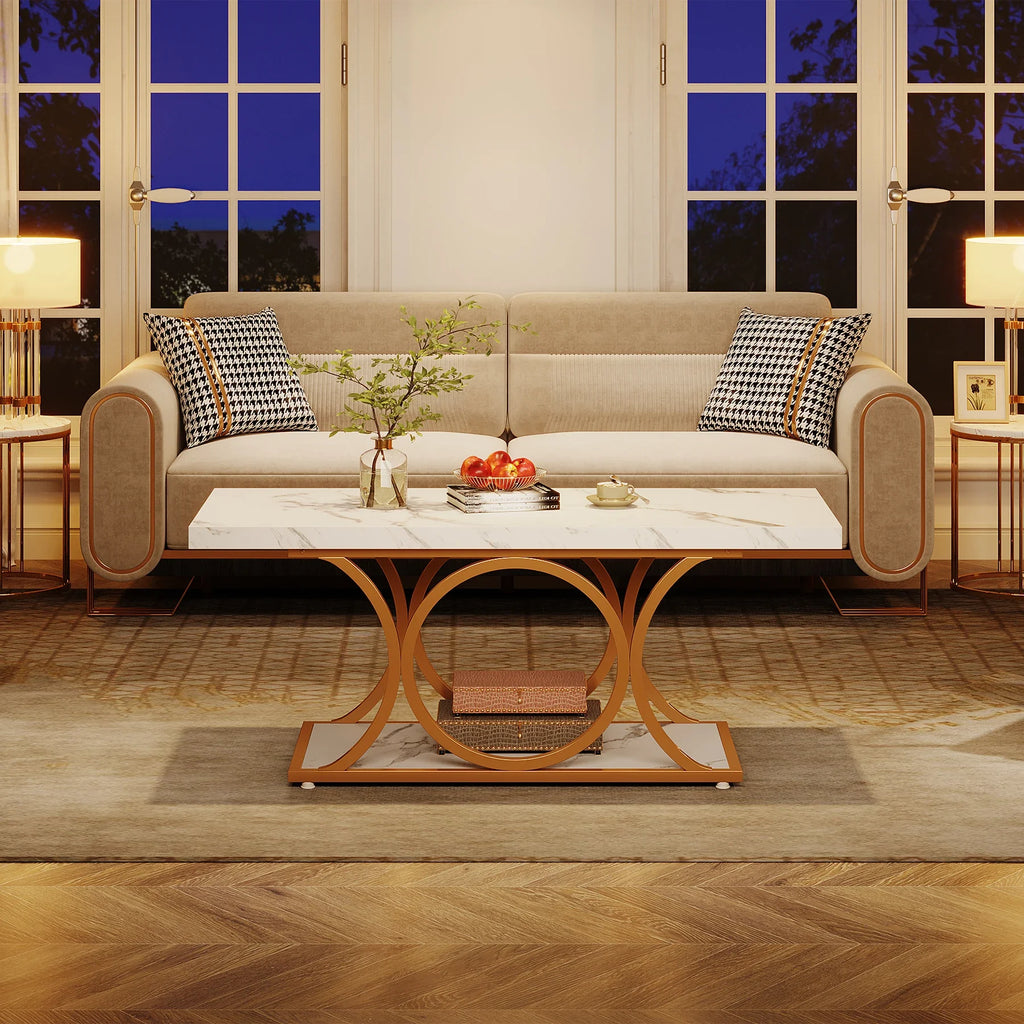 2-Tier Faux Marble Wood Coffee Table