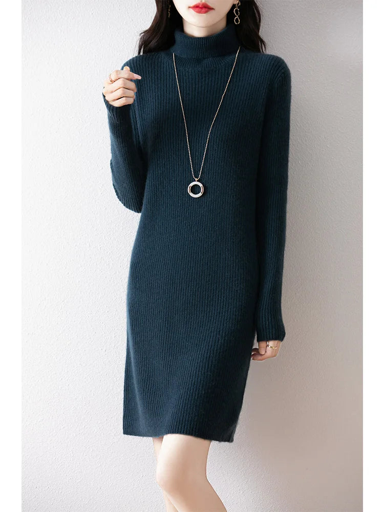 Merino Wool Turtleneck Sweater Dress