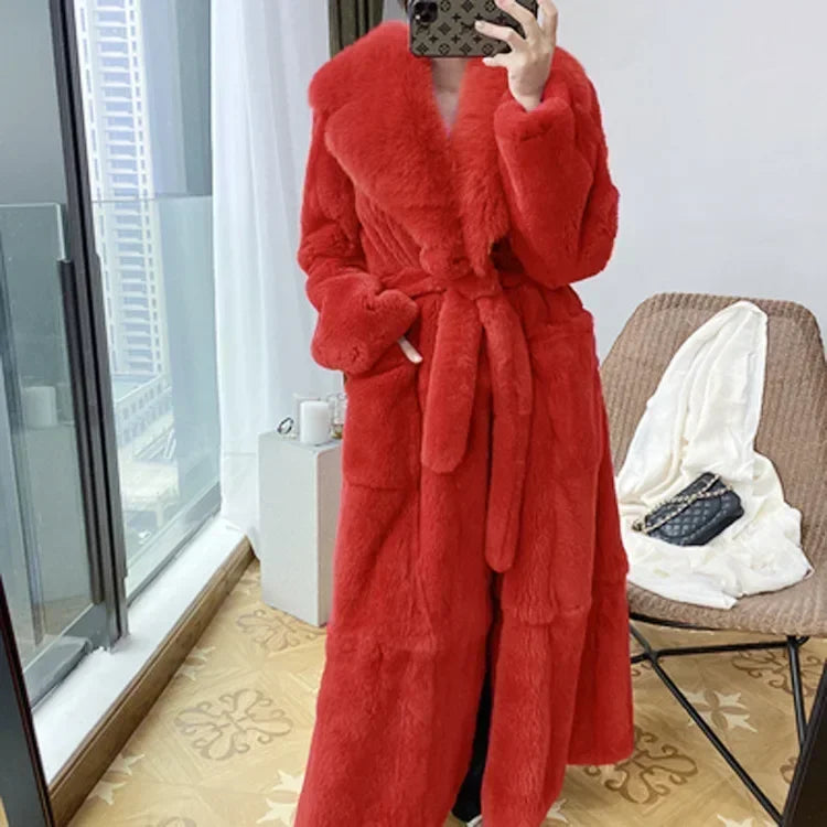 Lace-Up Faux Fur Coat with Pockets