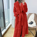 Lace-Up Faux Fur Coat with Pockets