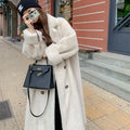 Double-Breasted Faux Rabbit Fur Coat