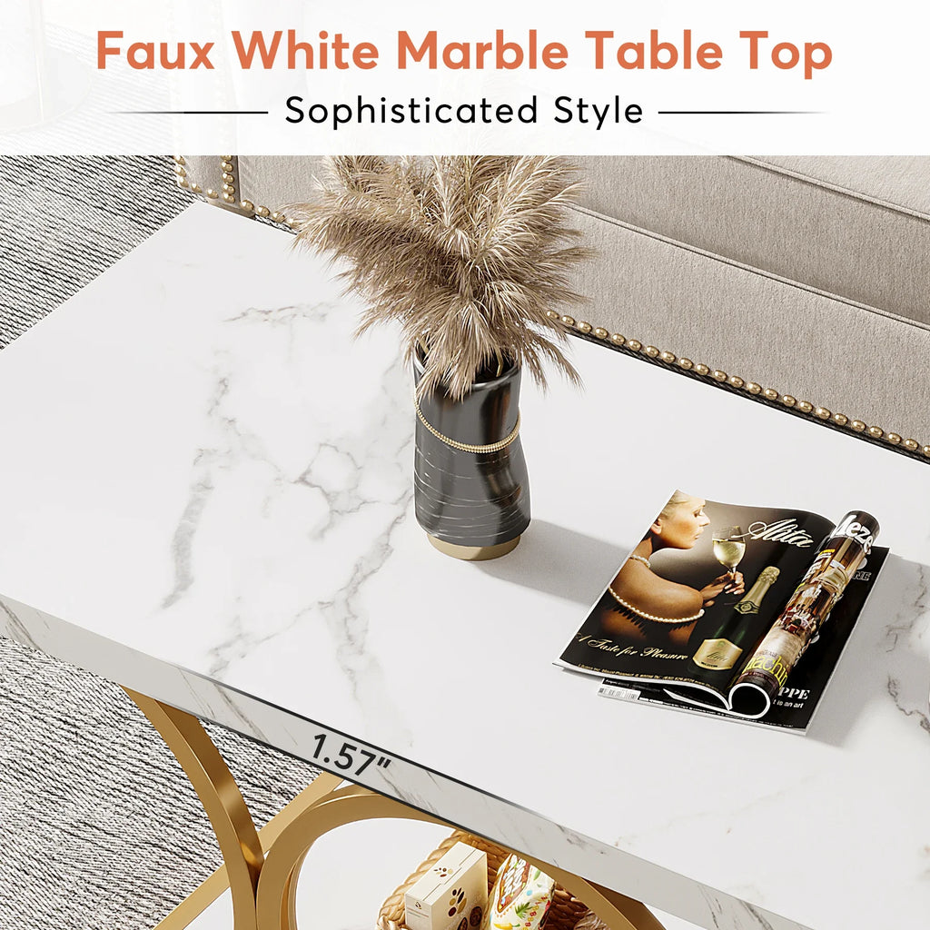 2-Tier Faux Marble Wood Coffee Table