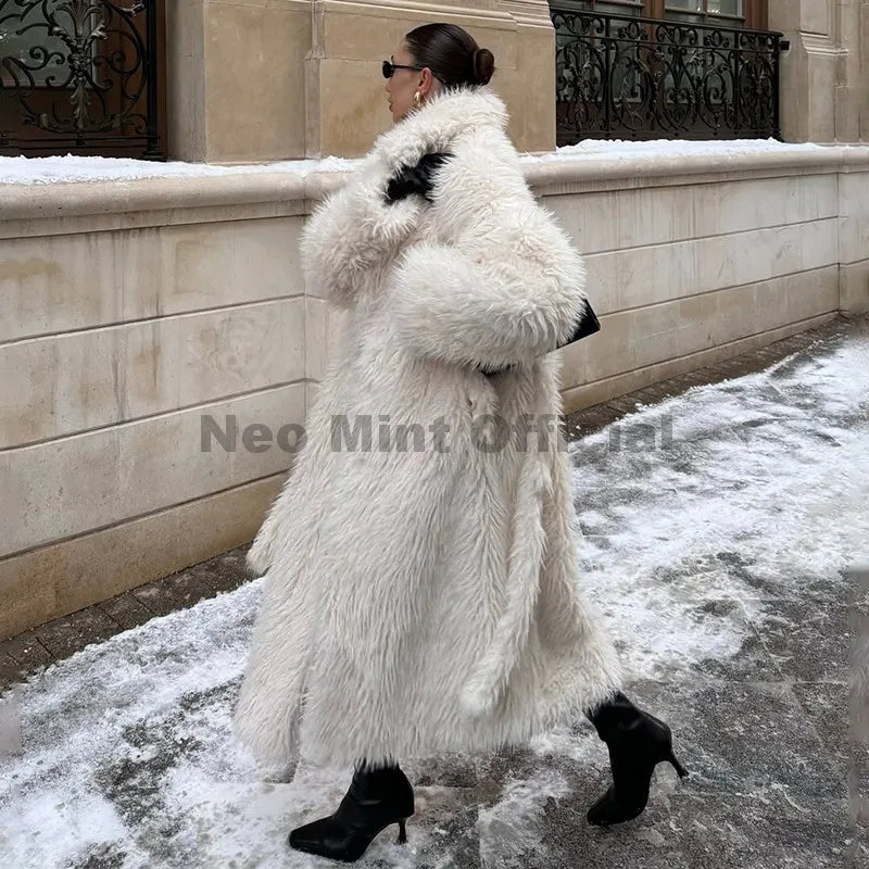 Belted Faux Lamb Fur Coat