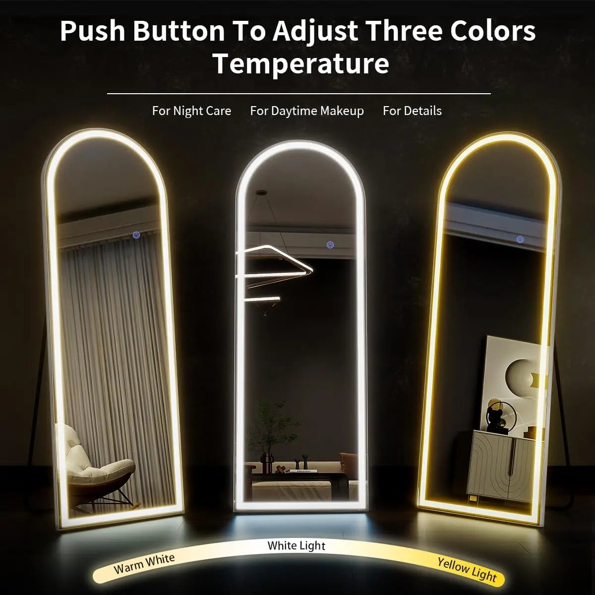 63"x20" Arched LED Full Length Lighted Floor Mirror