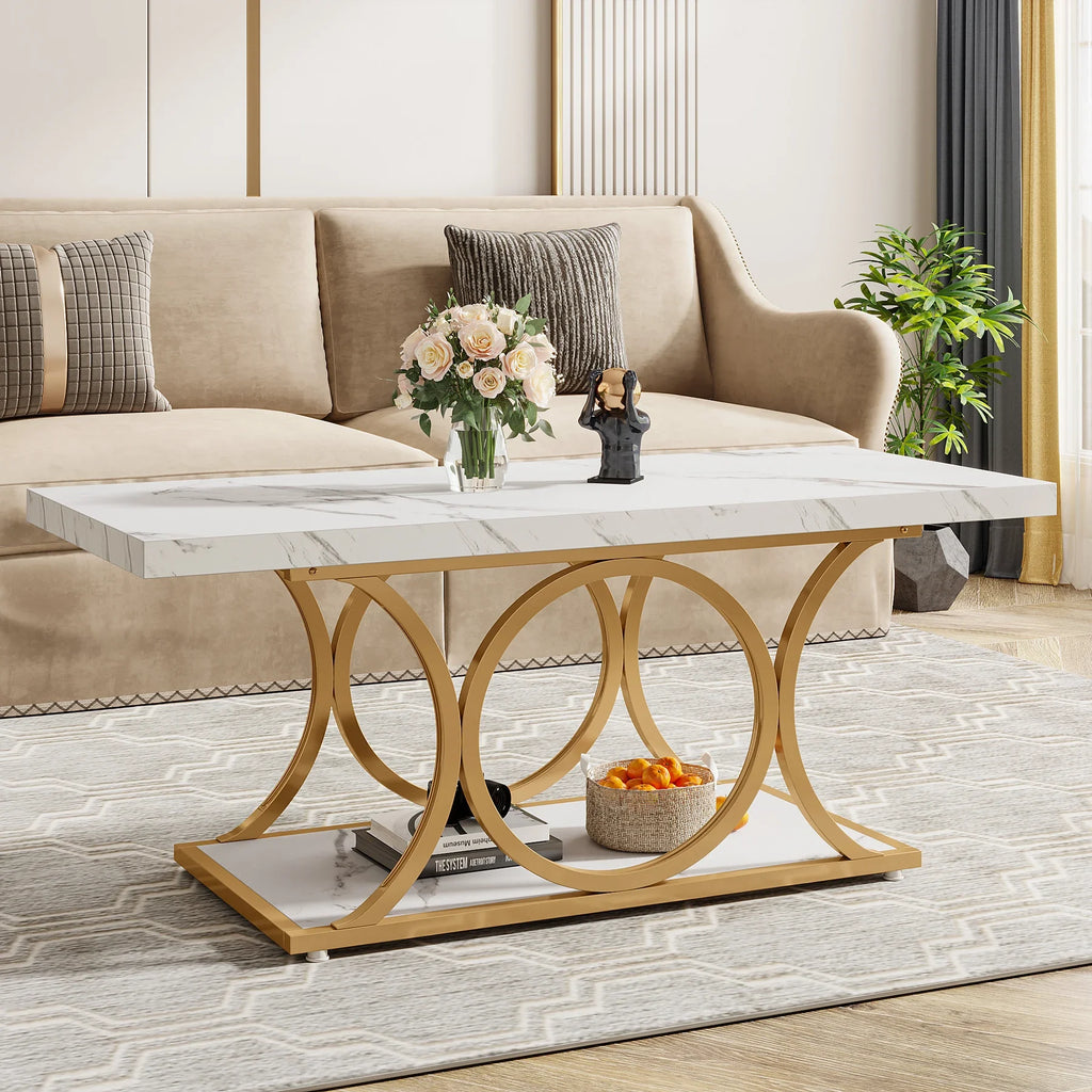 2-Tier Faux Marble Wood Coffee Table