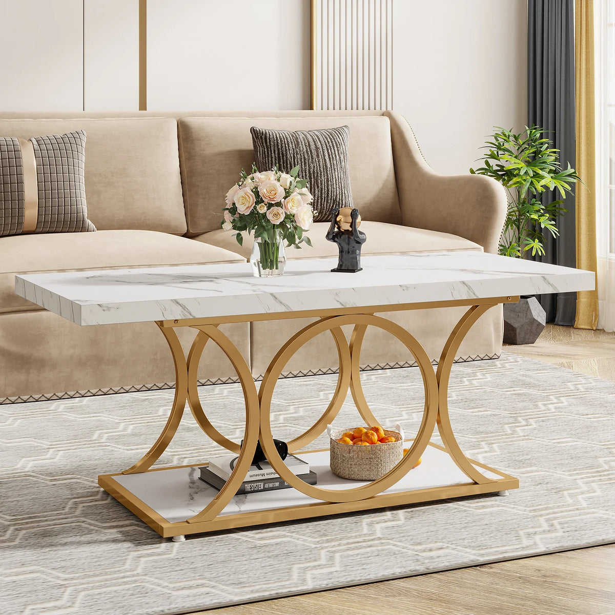2-Tier Faux Marble Wood Coffee Table