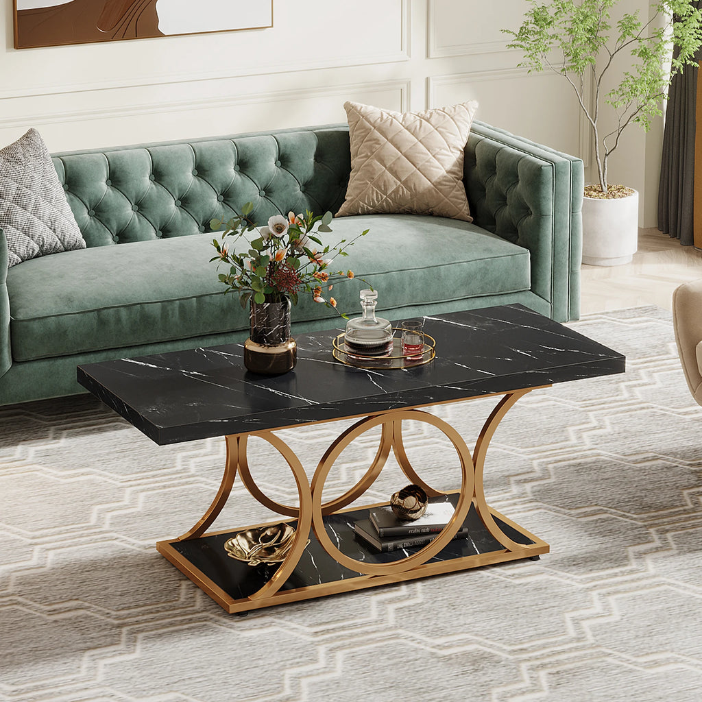 2-Tier Faux Marble Wood Coffee Table