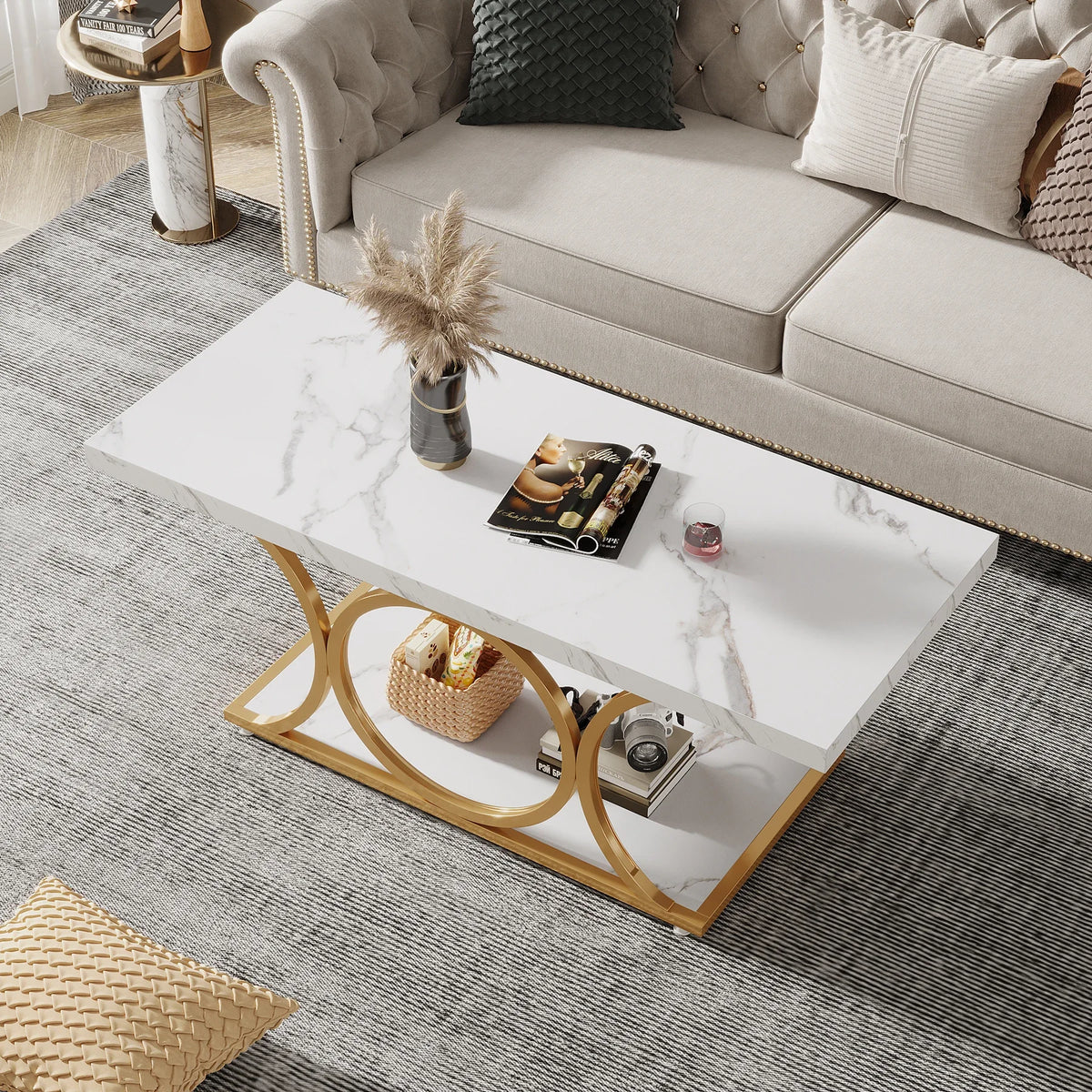 2-Tier Faux Marble Wood Coffee Table